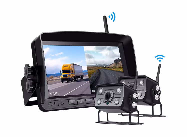 Backkamerasystem Trådlöst, 7″ skärm 1024×600, 2 st kameror