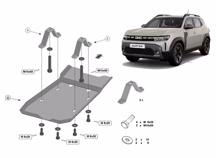 Underkörningsskydd Bakdifferential 2mm stål Dacia Duster 4x4 2024+