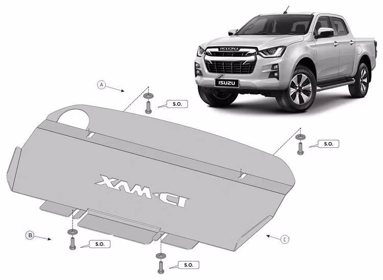 Underkörningsskydd 3mm Motor, Kylare Isuzu D-Max 2019+