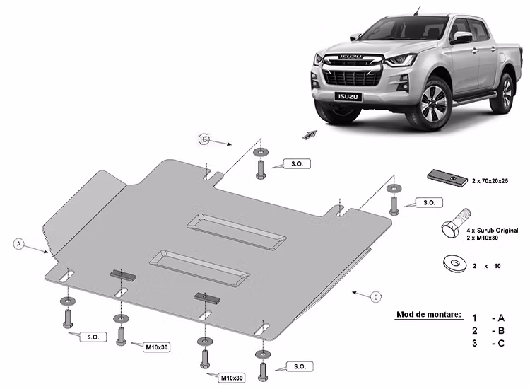Underkörningsskydd 3mm för Motor Isuzu D-Max 2019+