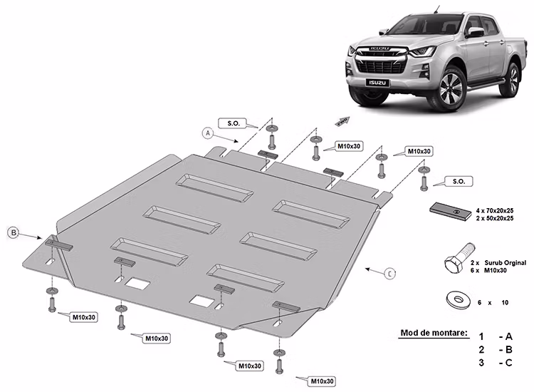 Underkörningsskydd 3mm för Växellåda Isuzu D-Max 2019+