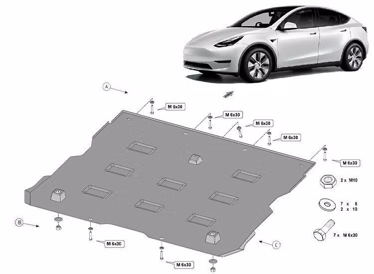 Underkörningsskydd främre elmotor Tesla Model Y 2020-2024