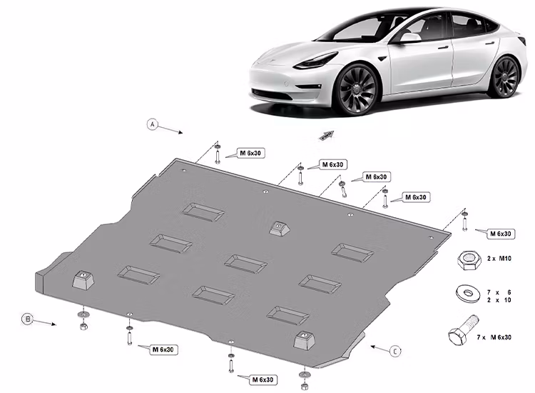 Underkörningsskydd främre elmotor Tesla Model 3 2017-2024