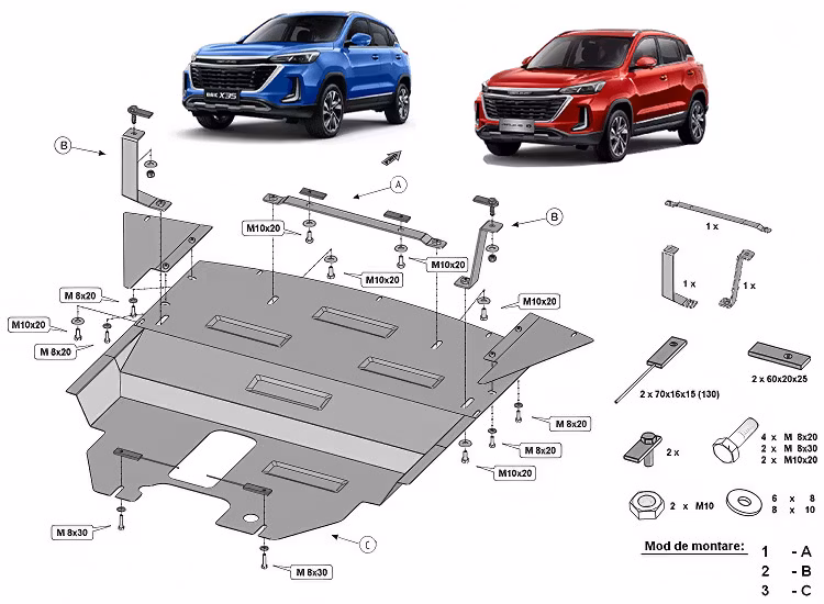 Underkörningsskydd till motor, kylare, växellåda Baic Beijing X3/X35 2024