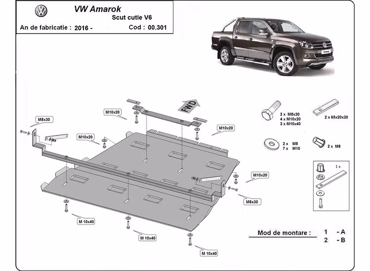 Underkörningsskydd växellåda, differential, fördelningslåda Volkswagen Amarok – V6 automat 2010-2022