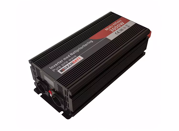 Inverter Skanbatt 12V 3000W Ren Sinus med Nätprioritering, Trådlös fjärrkontroll