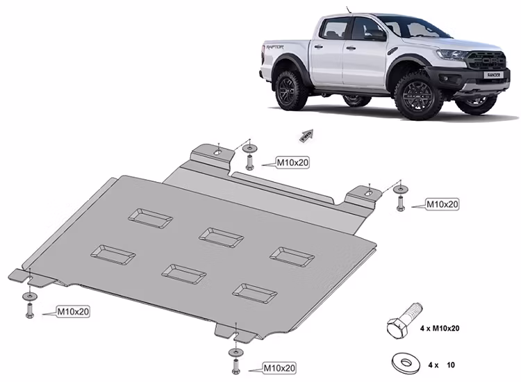 Underkörningsskydd växellåda / fördelningslåda Ford Ranger 2020-2023