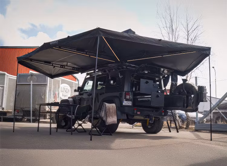 Gasell Adventure utdragbar fristående 270° markis med inbyggd belysning