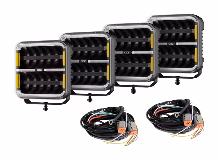 4-Pack OZZ SQR 9″ LED extraljus med kabelsats