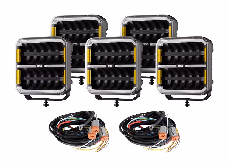 5-Pack OZZ SQR 9″ LED extraljus med kabelsats