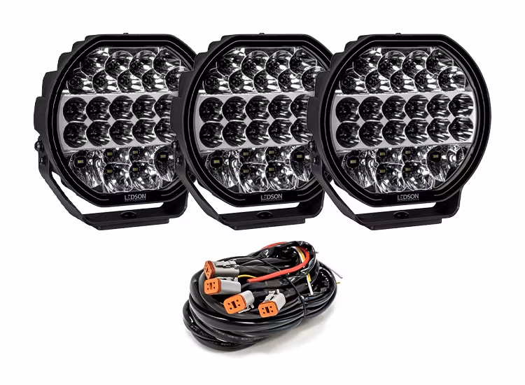 3-Pack Ledson Sledge9 9″ LED extraljus med kabelsats