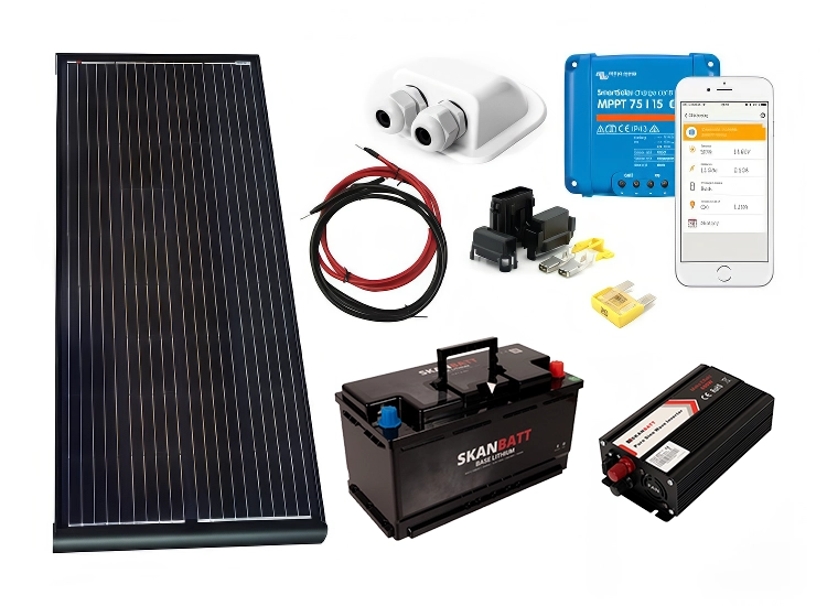 Off-Grid paket Husbil/Camper 200W solpanelskit + inverter + batteri