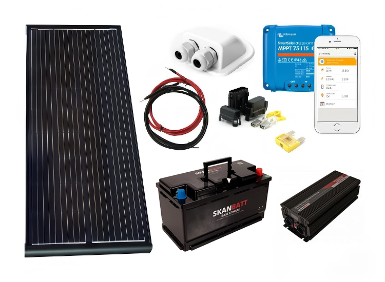 Off-Grid paket Husbil/Camper 200W solpanelskit + inverter + batteri