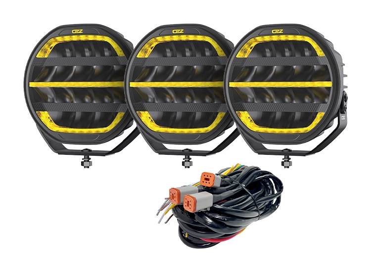 3-Pack OZZ XR3 P9" 65 LED Extraljus med varningsljus