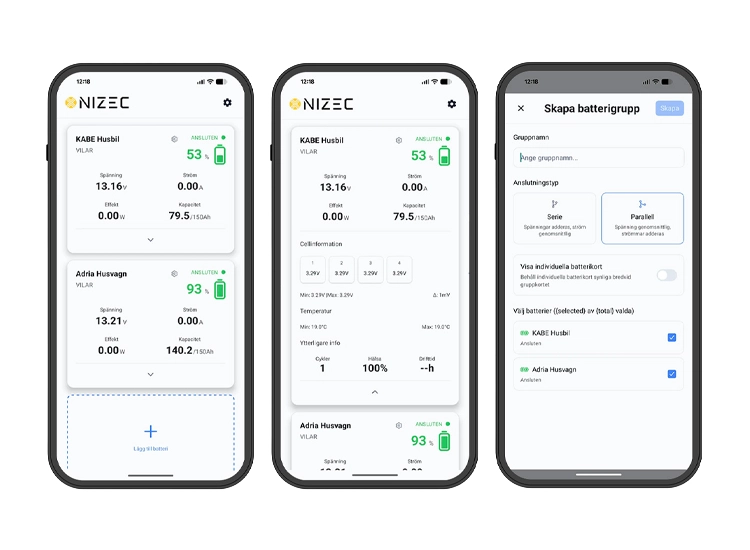 Nizec 180Ah LiFePO4 200A BMS Warmup – Litiumbatteri med Svensk app