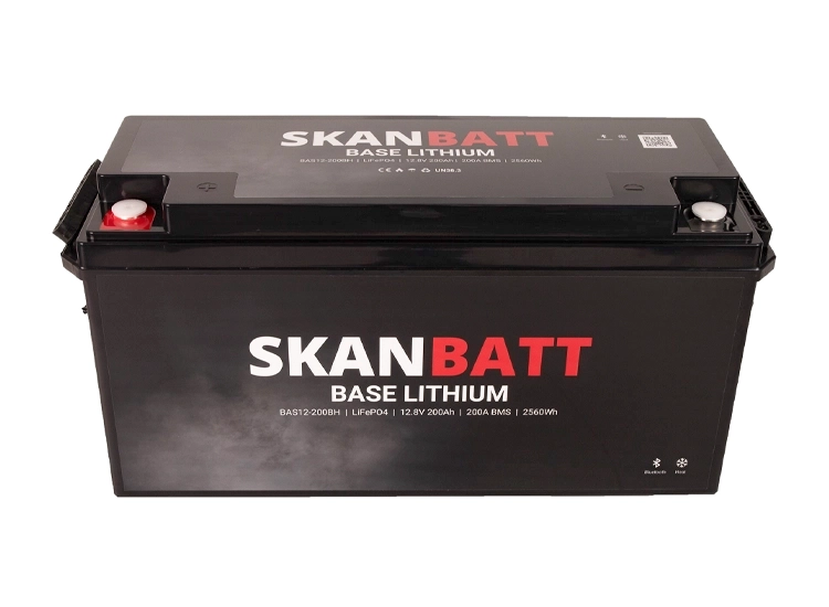 SKANBATT Base Litium 12V 200Ah 200A BMS blåtand Heat 3 Års garanti