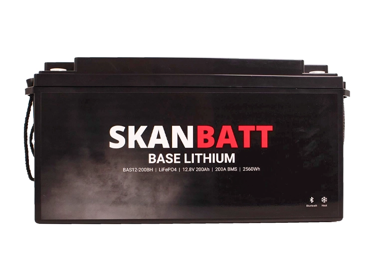 SKANBATT Base Litium 12V 200Ah 200A BMS blåtand Heat 3 Års garanti