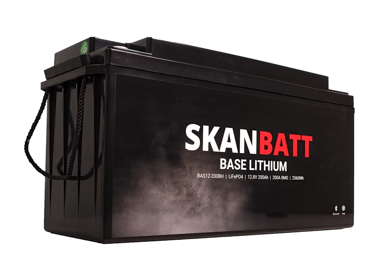 SKANBATT Base Litium 12V 200Ah 200A BMS blåtand Heat 3 Års garanti