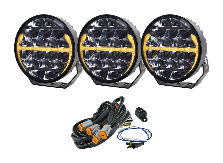 3-Pack Predator 9" LED extraljus med kabelsats