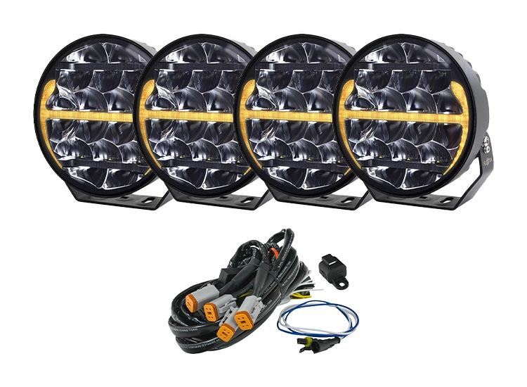 4-Pack Predator 9" LED extraljus med kabelsats