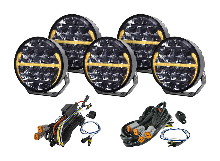 5-Pack Predator 9″ LED extraljus med kabelsats