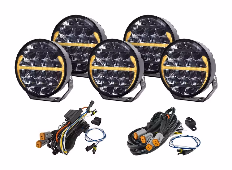 5-pack Predator 9 tums LED extraljus med kabelsats