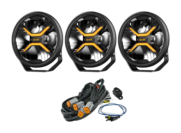 3-Pack BaseX Lights 9" LED-extraljus med kabelsats