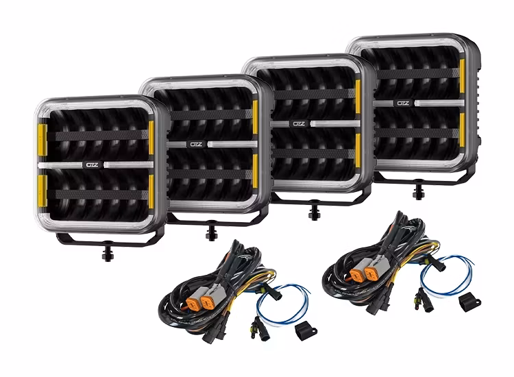 4-Pack OZZ SQR 9 tum LED extraljus med kabelsats