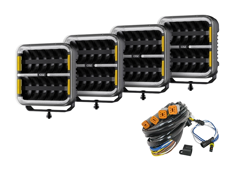 4-Pack OZZ SQR 7″ LED extraljus med kabelsats