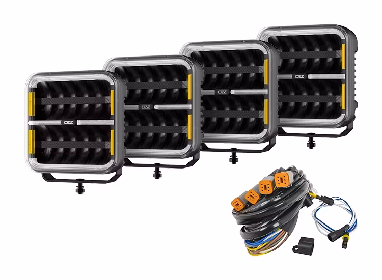 4-Pack OZZ SQR 7 tum LED extraljus med kabelsats
