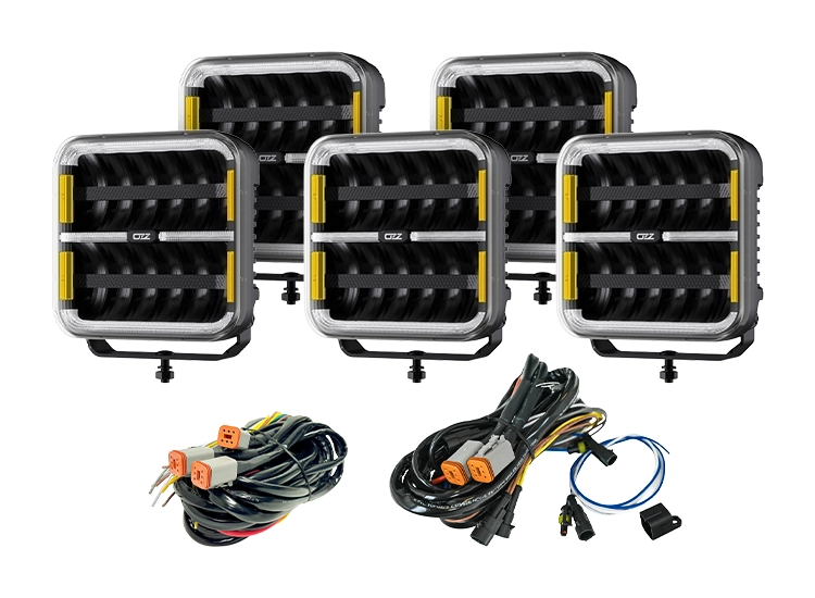 5-Pack OZZ SQR 7″ LED extraljus med kabelsats
