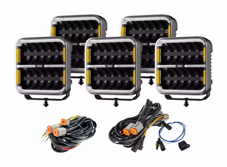 5-Pack OZZ SQR 7 tum LED extraljus med kabelsats