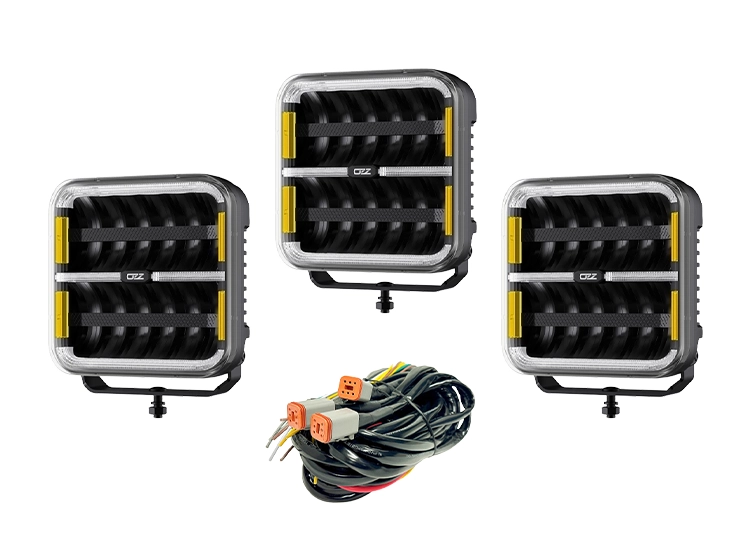 3-Pack OZZ SQR 7″ LED extraljus med kabelsats