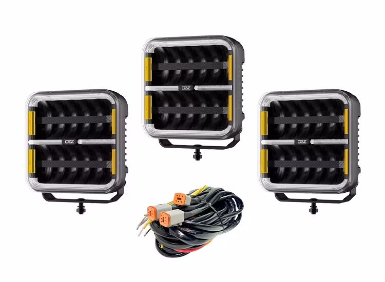 3-Pack OZZ SQR 7 tum LED extraljus med kabelsats