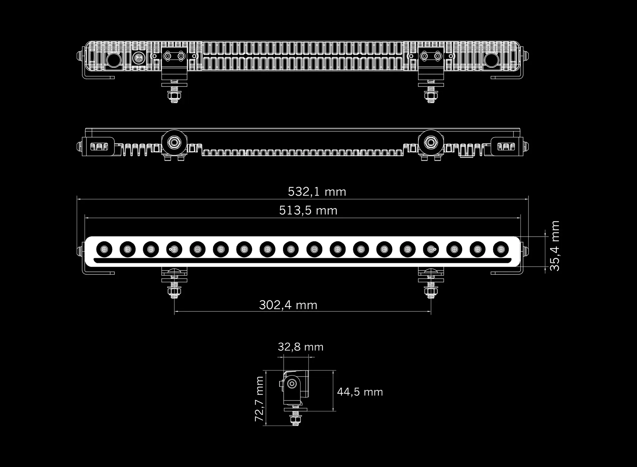 Strands Nuuk D-Line LED Bar 20 tum – måttritning