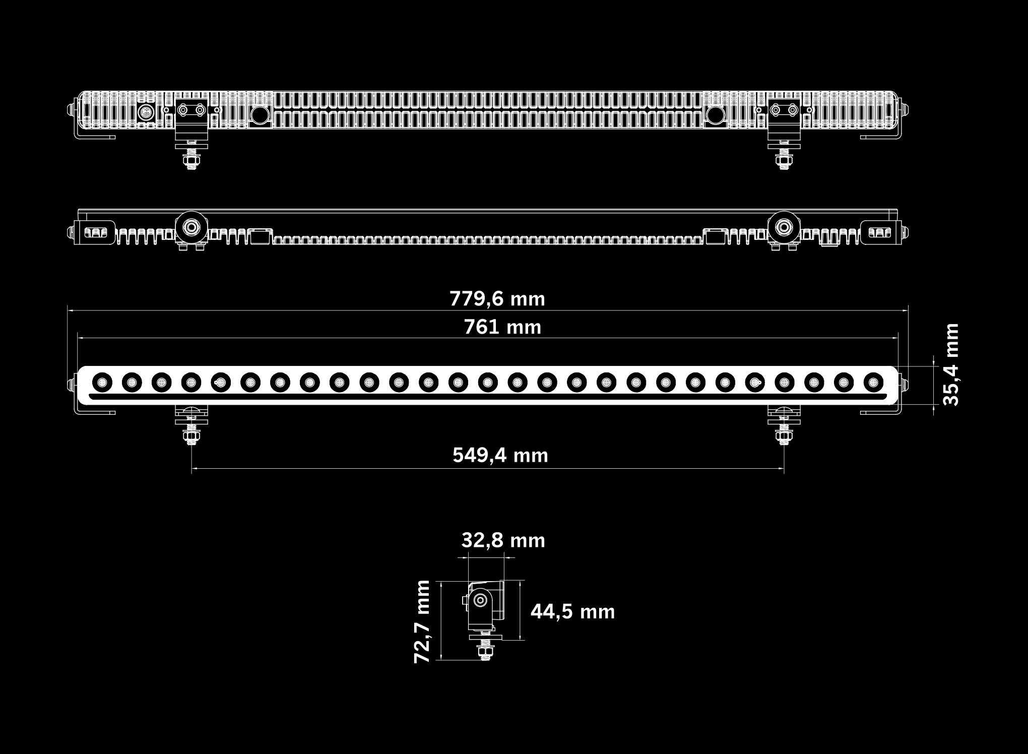 Strands Nuuk D-Line LED Bar 30 tum – måttritning