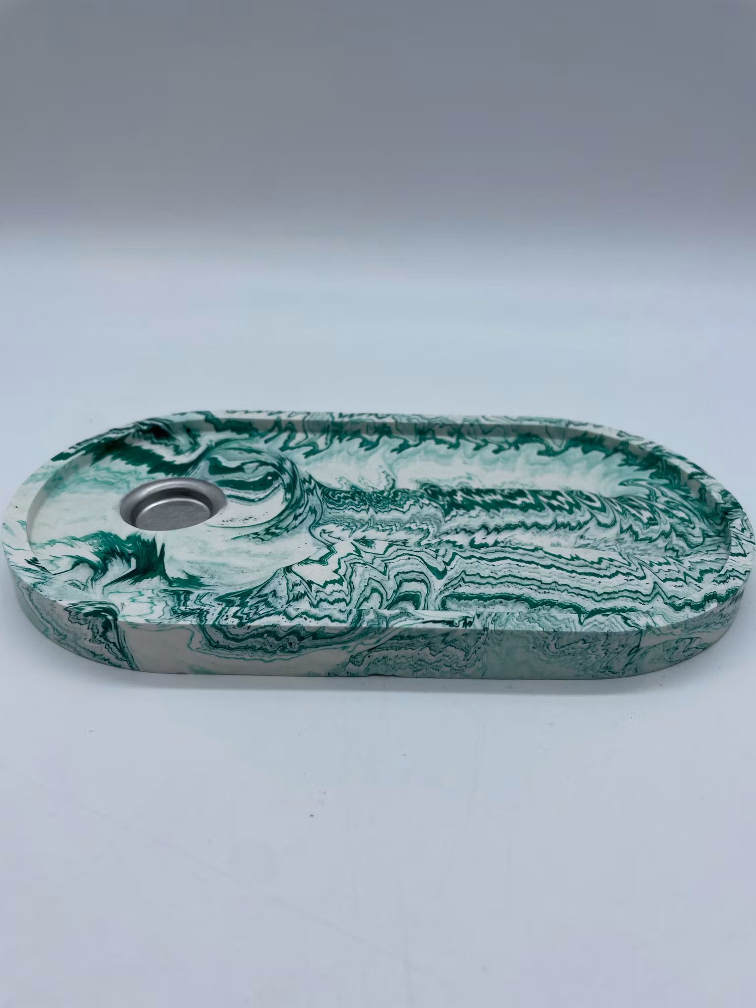 Jesmonite grön Rökelsebricka med metalldel