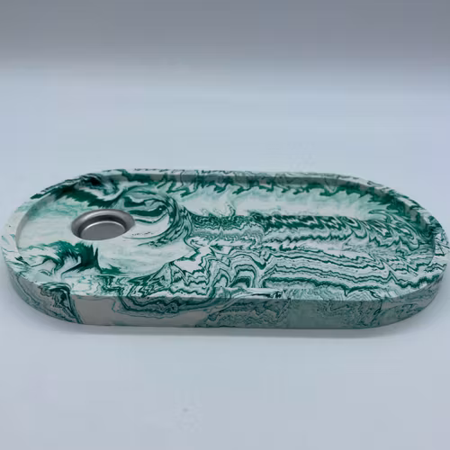 Jesmonite grön Rökelsebricka med metalldel
