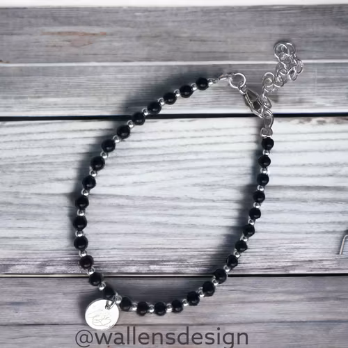 Kristallarmband - Jade, svart (tunt)