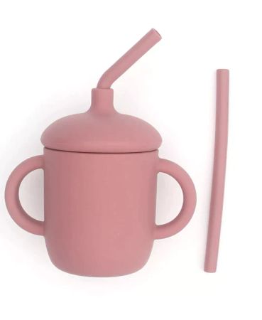 Muggen MATILDA med 2 sugrör i silikon Rosa