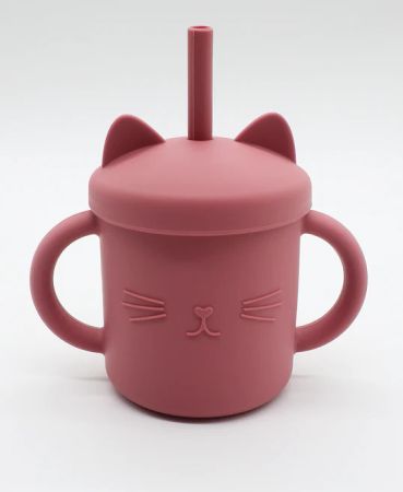 Muggen FRANZ med kattöron och sugrör i silikon Mørk Rosa