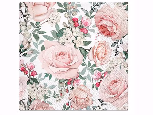 servetter vit botten rosa rosor blommor dukning decoupage glada ungmöns diversehandel