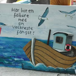 Tavla i trä, fiskebåt