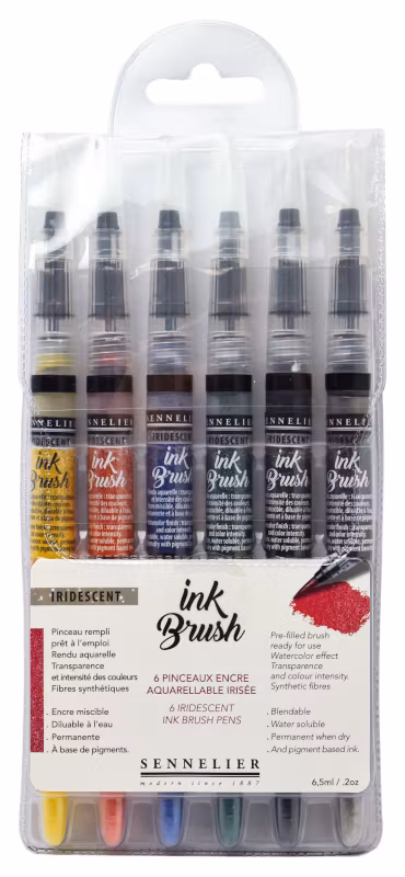 Sennelier Ink Brush 6-set - Iridescent colours  metallic glada ungmön