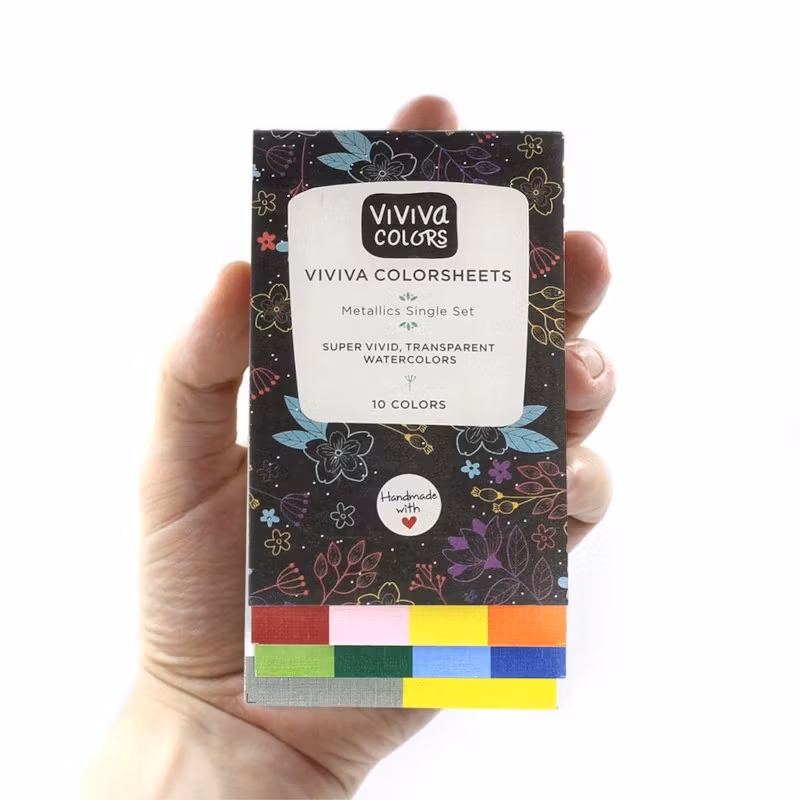 Viviva Colorsheets Metallics Set + 1 pensel akvarell behändig glada ungmön