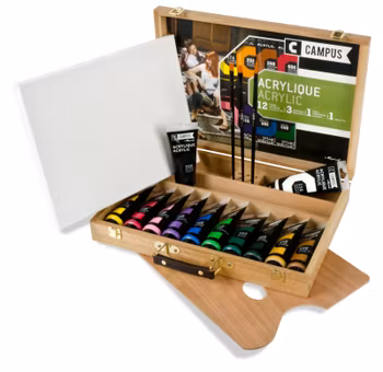 Akrylfärgset Campus Träskrin 12x100ml tuber + tillbehör