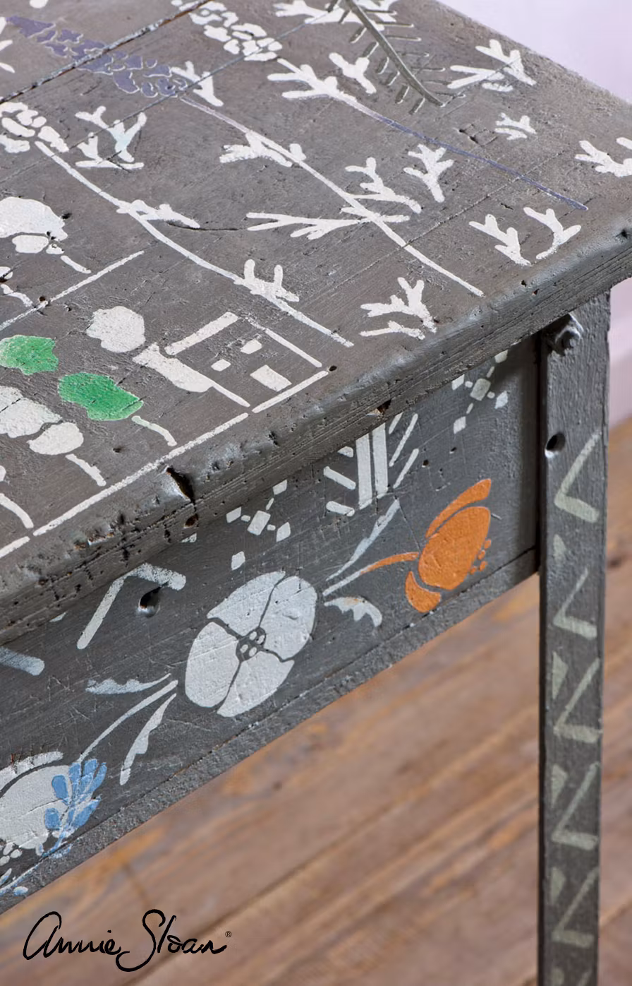 Annie Sloan Stencil Artic Poppy  målad möbel stencils schablon glada ungmöns diversehandel