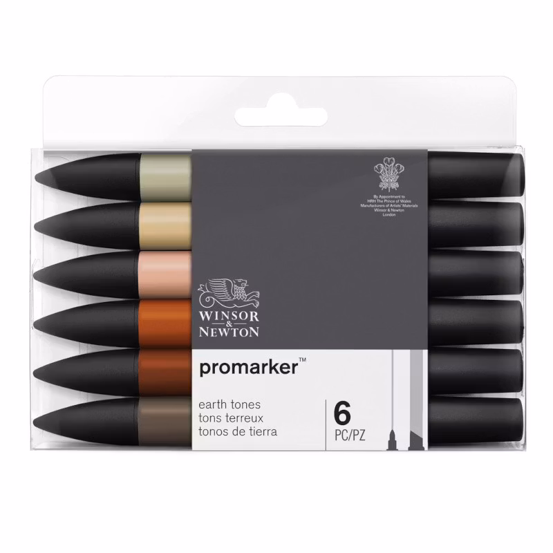 Promarker set Winsor & Newton  6-pack, jordfärger, earth tones