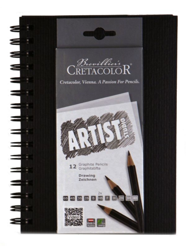 Skissbok med 12 pennor, Edixon Svart pärm 150g A5 50 ark Blyertspennset Cretacolor Artist Studio Line