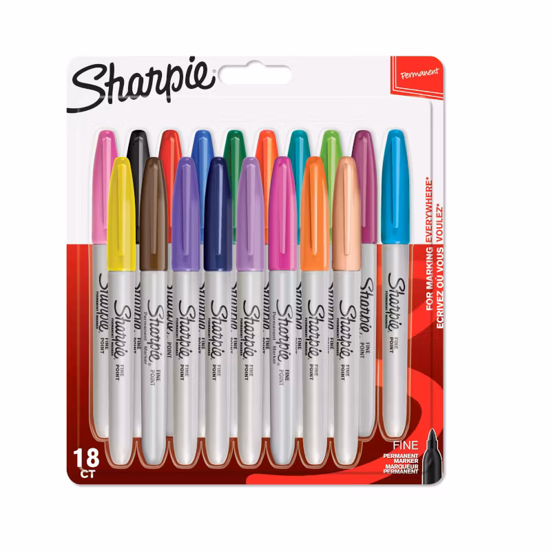 Sharpie Fiberpennor 18 st, standardfärger, förpackning,
